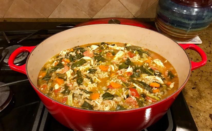 Chicken, Sausage and Rice Gumbo with Collard Greens