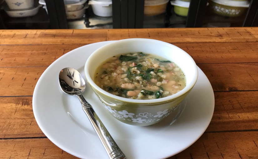 Spring Onion, Barley and White Bean Soup